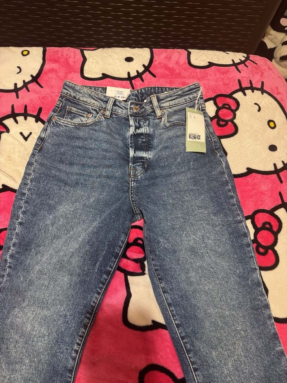 H&M Mom Jeans Size 4 Blue Acid Wash Ultra High Waist - Picture 4 of 4